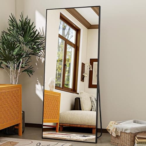 VooBang Mirror Full Length - 21" x 57" Floor Mirror with Stand, Aluminum Alloy Frame Full Body Mirror, Standing Hanging or Leaning Against Wall for Bedroom and Living Room, Black thumbnail 2