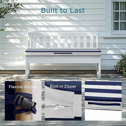 Codi Outdoor Bench Cushion 36 inch, Double Waterproof Patio Furniture Cushions Replacement for Swing, Porch, Couch, 36x18x3'', Breton Stripes - 36 x 18 In - Cabana Navy thumbnail 5