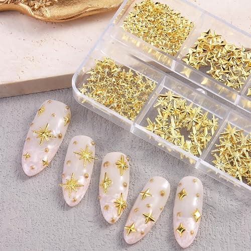 Fspronail Star Nail Charms, 2 Boxes Gold Nail Charms Twinkle Stars Cross Metal Charms for Nails Design Studs Rivets Mix Size Gold Caviar Nail Beads Y2K Decoration for Acrylic Nails thumbnail 2