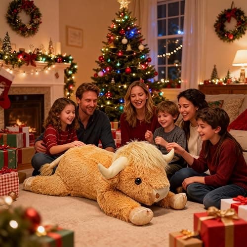WDXDSOB 38.5 Inch Yellow Giant Highland Cow Plush Stuffed Animal - Large Cow Pillow Gift for Kids and Adults, Couch & Bed Decor thumbnail 5