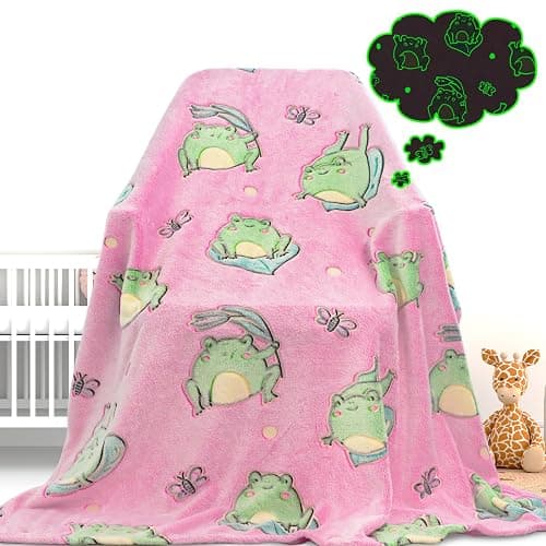 Gdindff Cute Frog Blanket Glow in The Dark Blanket for Kids Frog Gifts for Women Soft Fleece Blanket Pink Frogs Stuff Birthday Gifts - Image 1