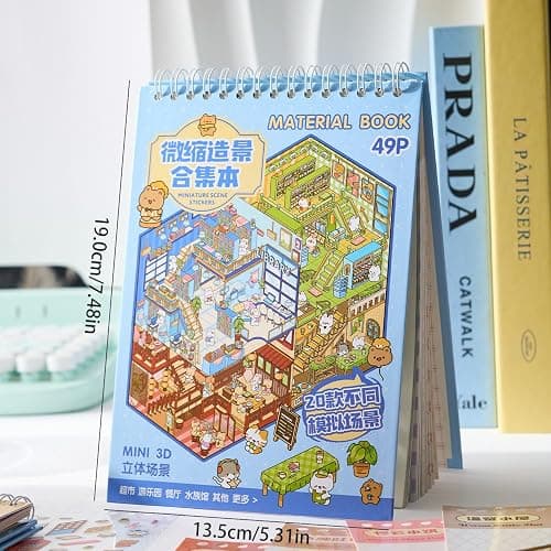 3D Sticker Scene Books for Adults, 20PCS Reusable Sticker Book Set, DIY Miniature House & Shop Scenes, Cute Sticker Scenes Kit, Creative Hobby & Stress Relief Gift thumbnail 4
