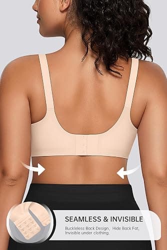 OEAK Womens Seamless Bras Comfortable Bra No Underwire Full Support Bralette Push Up Plus Size V Neck Sleeping Tshirt Bras thumbnail 3