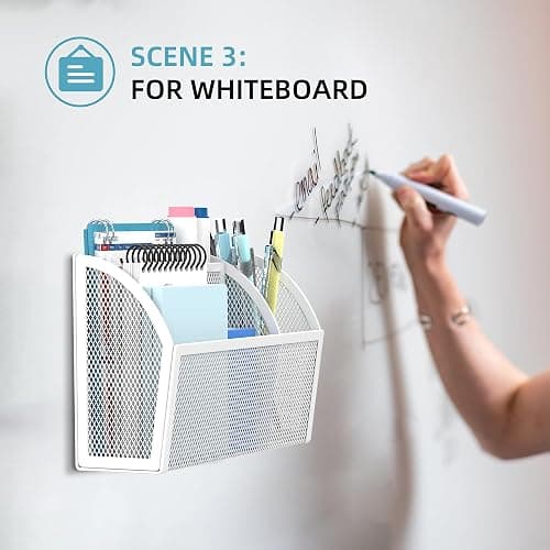 DALTACK Magnetic Pencil Holder Magnetic Shelf for the Whiteboard 3-Grid Mesh Magnetic Pen Holder for Refrigerator Magnetic Organizer Locker Accessories Organizer for Home, School and Office, White thumbnail 7