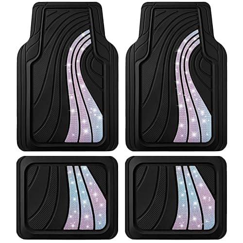 Road Comforts Car Floor Mats Full Set – Front & Rear Car Floor Mats with Aluminum Design, Anti-Slip Backing, All-Weather Protection, Trim-to-Fit Car Mats for Most Sedans, SUVs & Vans - Glitter - Image 1