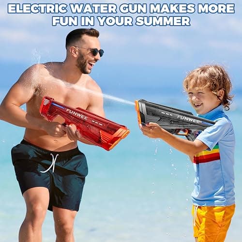 Funwee Electric Water Gun for Kids Adults, Powerful Automatic Squirt Gun, High Powered Shooting 100+ Times, Long Range, Auto Water Blaster, Outdoor Water Toy Pool Game(Transparent Red) thumbnail 6