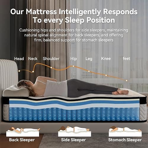 Susalt Queen Mattress 12 Inch, Queen Size Memory Foam Mattress in a Box, Hybrid mattresses with Independent Pocket Coils for Motion Isolation & Silent Sleep, Medium Firm,CertiPUR-US,100 Nights Trial thumbnail 3