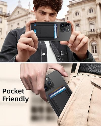 for MagSafe Wallet, Strongest Magnetic Wallet for iPhone 16/15/14/13/12 Series, 7 Cards Holder, Magnetic Phone Wallet, Leather Minimalist Slim RFID for iPhone Wallet, 1 Slot, Black & Black - Black Wallet - Black Band thumbnail 7