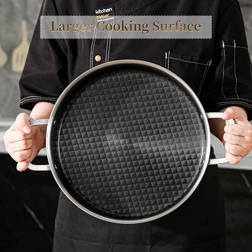 DELARLO Tri-Ply Stainless Steel Braiser Pan with Lid 5 Quart Nonstick Induction Rondeau Cooking Pot 12inch Deep Frying Pan Large Saute Pan Heavy Duty,Dishwasher and Oven Safe to 550℉ thumbnail 3