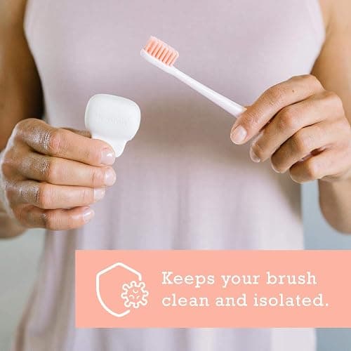 Haven Toothbrush Cover - Fits Electronic and Manual Toothbrushes - Toothbrush Case Holder for Travel - Set of Two Tooth Brush Cap Protectors (White and Coral) thumbnail 7