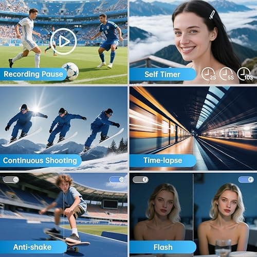 4K Digital Camera for Photography with WiFi, 2025 Latest Auto-Focus Vlogging Camera for YouTube Video 3'' 180° Flip Screen Travel Cameras 16X Zoom Anti-Shake 4K Cameras with SD Card, 2 Batteries thumbnail 6