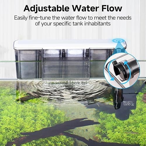 AQQA Quiet 30-50 Gallon Fish Tank Filters - Auto Start Hang on Back Aquarium Filter, Adjustable Flow, Deodorization Decontamination Filter System AQ168 (8W 200GPH) thumbnail 2