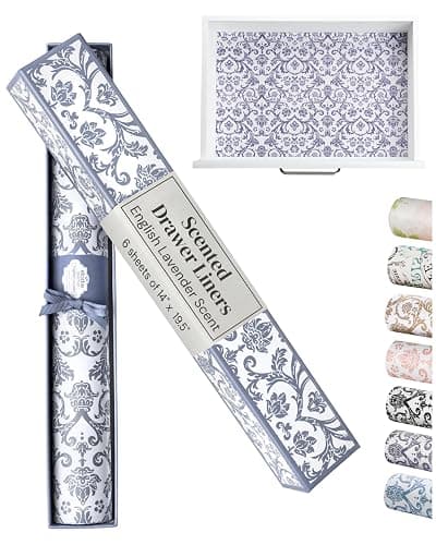 Elodie Essentials 6 Scented Drawer Liners for Closet Shelves - 14" x 19.5", English Lavender - Non Adhesive Shelf Paper, Lavender Scented Drawer Liners for Bedroom Dresser, Home Gift - Image 1