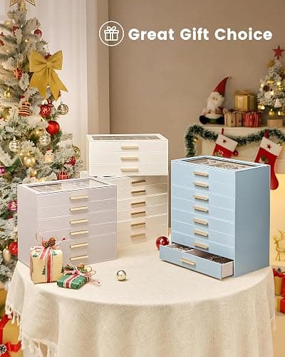 Lolalet Jewelry Box Organizer, 3-Layer Jewelry Organizers and Storage Case with Glass Lid, Ring Earring Bracelet Necklace Holder Organizer, Birthday Christmas Gifts for Women Girls -3Layer, Beige thumbnail 7