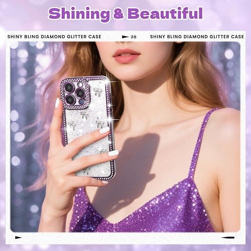 FABSPARK Clear Case for iPhone 16 Plus,Glitter 3D Bow,Purple/Silver Bow | Bling Ribbon | Shiny Sparkly Crystal Diamond Rhinestone Sequin | Transparent for iPhone 16 Plus Case - Purple/Silver Bow thumbnail 7