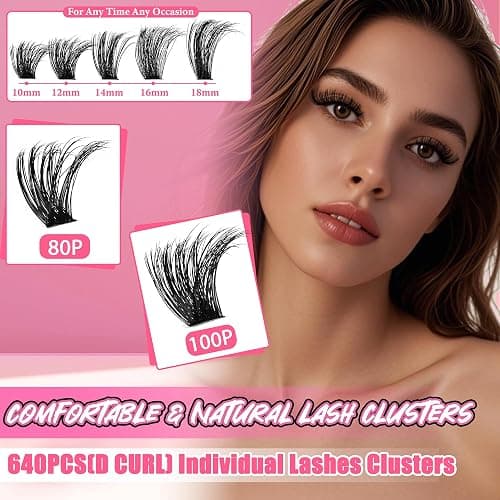 Gmagictobo Lash Clusters 80D 100D C Curl Lash Clusters Kit DIY Lash Extension Kit 640Pcs 10-18MM Individual Lashes Clusters Eyelash Extensions with Lash Bond and Seal Lash Tweezers thumbnail 5