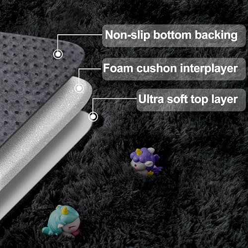 qulint 3x5 Area Rugs for Bedroom, Fluffy Soft Shag Rugs for Living Room, Small Fuzzy Plush Shaggy Carpets for Boys and Girls Dorm Room Home Decor (3ft x 5ft, Tie-Dyed Black Grey) thumbnail 6