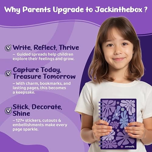 jackinthebox DIY Journal for Girls Ages 8-12, 242 pcs, Scrapbook Kit, Tween Girls Gifts, Girls Journal Kit, Includes 10 Mental Health Exercises (Purple) thumbnail 4