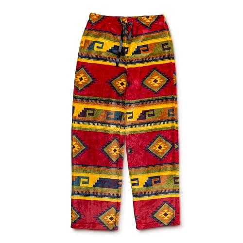 TrailCrest Ultra Soft Women’s Lounge Pants, Plush Fleece with Velvety Silk Feel, Aztec/Ikat Fun and Trendy Prints - Medium - Red and Yellow Aztec thumbnail 5