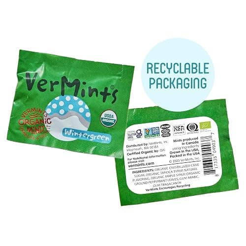VerMints Organic Breath Mints Wintergreen - Real Ingredients, Lasting Refresh - Travel Size Candies - Non-GMO, Vegan, Nut Free, Gluten Free & Kosher Organic Flavored Candy Mints - 100 Packets thumbnail 8