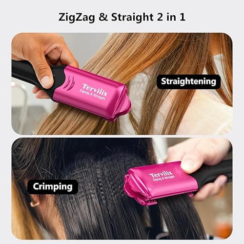 Terviiix Crimper Hair Iron with 4 Interchangeable Plates, Keratin & Argan Oil Infused Hair Crimper for Women, Volumizing Crimping Iron for Thin Fine Hair, 5 Heat Settings & 60 Mins Auto Off, Pink thumbnail 2