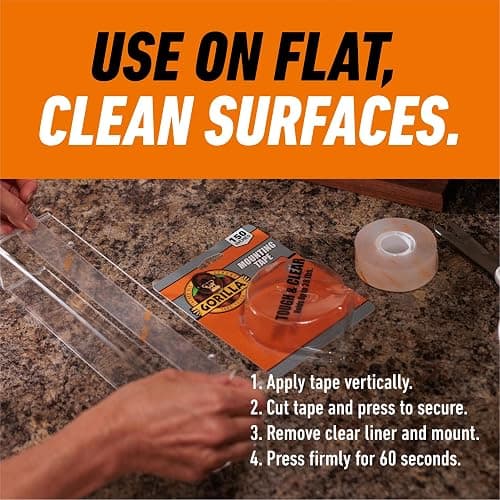 GORILLA Invisible Hold Mounting Tape, Clear, 1" x 150", 1-Pack | Holds up to 15 lbs, Clear Double-Sided Tape for Strong, Permanent Bond, Discreet Adhesive for Classroom and Study Space Setup thumbnail 4