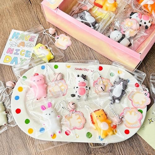 Luckana 12 Pcs Mini Animal Tabas Squishies Fidget Toy with Bell,Cute Stress Relief Squeeze Toys Party Favor Keychain Set Gift,Random Style thumbnail 6