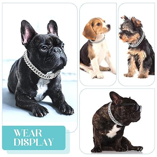 Tallew Silver Dog Chain Diamond Collar Walking Metal Chain Necklace with Secure Buckle Pet Cuban Style Collar Jewelry Accessories for Small Medium Large Dog Cats(22 Inch) thumbnail 5
