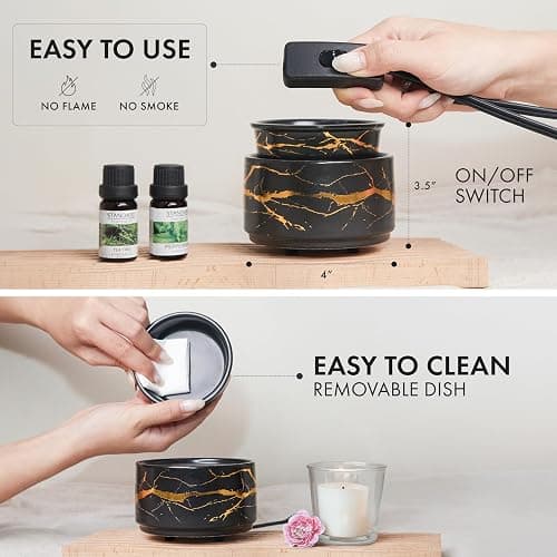 PALANCHY Wax Melt Warmer Ceramic 3-in-1 Oil Burner Electric Candle Wax Warmer Burner Melter Fragrance Warmer for Scented Waxs Home Office Bedroom Aromatherapy Gift& Decor (Black Gold) thumbnail 7