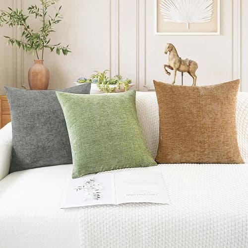 CaliTime Throw Pillow Covers Decorative 22 X 22 Inches Pack of 2 Cozy Chenille Cushion Cases for Couch Sofa Bed Living Room Home Medium Grey thumbnail 5