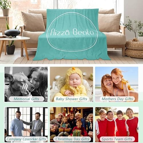 Aizza Beata Custom Blanket with Your Own Design Text Logo Picture - Personalized Throw Blankets Business Team Company Colleague Coworker Appreciation Gifts for Women Men (Fully Customized Blanket) thumbnail 4