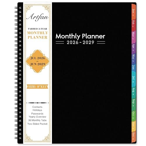 2026-2029 Monthly Planner - 3 Year Planner 2026-2029, JUL 2026 - JUN 2029, 36 Months Calendar Planner, 9" x 11", 3 Year Monthly Planners 2026-2027 with Colorful Tabs, Pocket, Notes - Black - Image 1