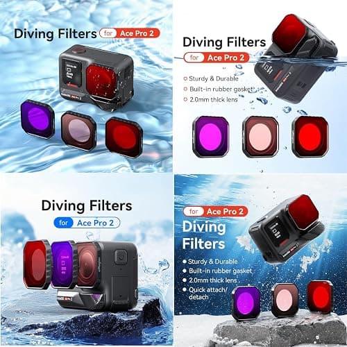 Honlyn Diving Lenses Filter for Insta360 Ace Pro 2, Action Camera Waterproof Case Protective Shell Red Pink Purple Dive Filter Accessories (Light red) thumbnail 2
