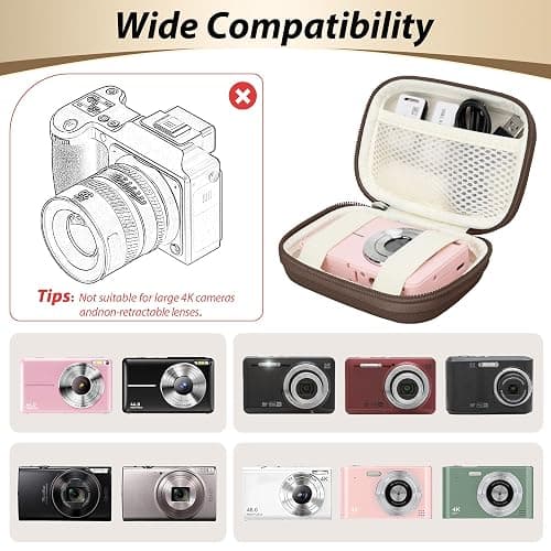 Linpr Digital Camera Case for CAMKORY, KODAK PIXPRO FZ45/FZ55, Canon IXUS 285 HS, Lecran, Small Travel Compact Camera Holder with Mesh Pocket for Accessories SD Card (Brown) thumbnail 3