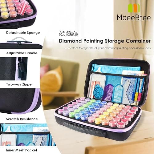 MoeeBtee Diamond Painting Organizer - 60 Slot Accessories and Tools Case, Jewelry Beads Storage Box - Purple thumbnail 2