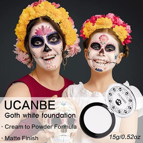 UCANBE Goth White Cream to Powder Foundation Makeup, Professional Clown White Face Body Paint with Matte Finish for Halloween, SFX Makeup, Cosplay, Costume, Stage, Mime & Film(0.52oz) - White thumbnail 4