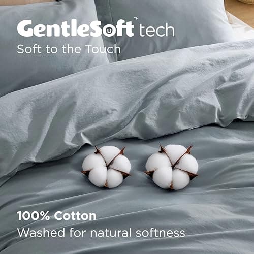 Bedsure 100% Washed Cotton Duvet Cover King Size - Dusty Blue Minimalist Cotton Duvet Cover Linen Like for All Seasons - GentleSoft™ Plain Simple Bedding (Dusty Blue, King, 104"x90") thumbnail 3