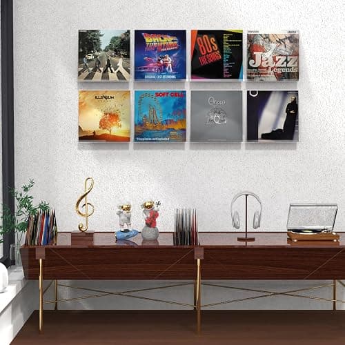 ILYXY Clear Acrylic Vinyl Record Holder – 8 Pack 12-Inch Wall Mount Shelves, Album Display Frames for LP Records, Decorative Rack for Collectors & Vinyl Lovers thumbnail 2