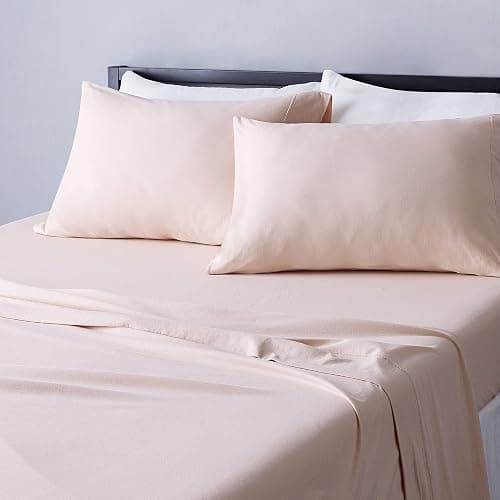 Amazon Basics 4 Piece Breathable 100% Cotton Jersey Knit Bed Sheet Set, Includes Flat and Fitted Sheets, Pillowcase, Queen, Blush thumbnail 6