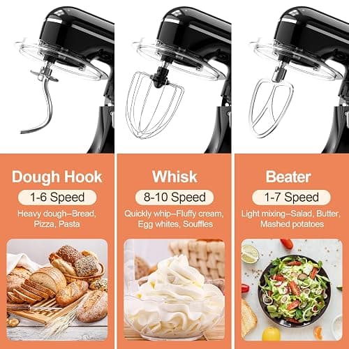 CEBORY 3-IN-1 Electric Stand Mixer, 6.5QT Bowl 660W 10-Speed Kitchen Mixer, Household Food Mixers include Dough Hook, Beater and Whisk, Bread Cake Mixer for Baking and Most Home Cooks, Black thumbnail 4