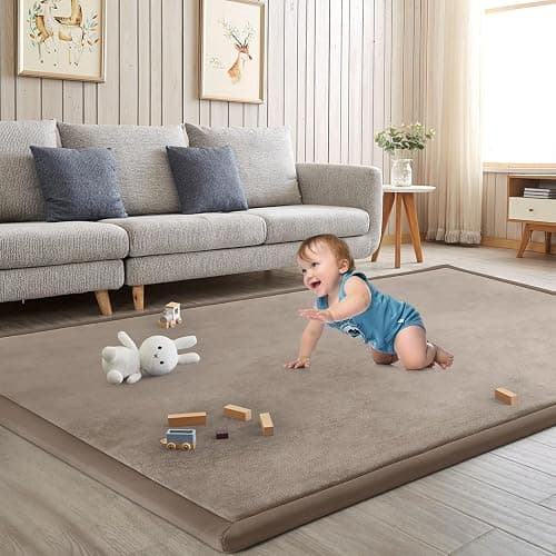 ILPEOD Baby Play Mat for Floor Nursery Rug Muscle Mat Area Rug Playroom Rug 50"x50" Playpen Mat Memory Foam 1.3" Thick Crawling Mat for Babies,Toddlers, Infants, Kids,Camel thumbnail 2