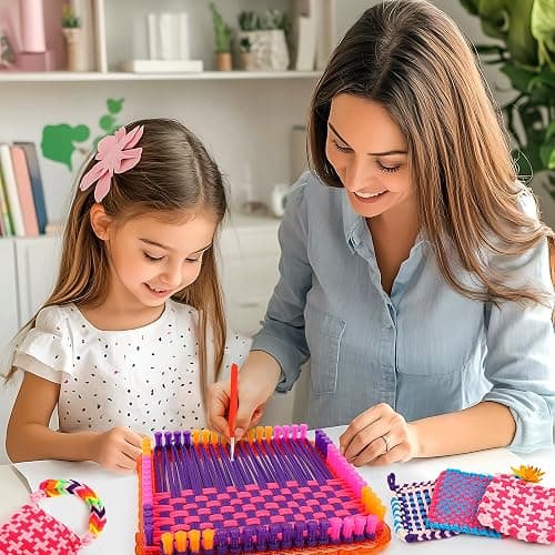 Weaving Loom Kit for Kids Ages 8-12, DIY Arts and Crafts Loom Knitting Projects Set, Ideas Birthday Gifts for Girls Toys, Crochet Kit for Beginners Potholder Tools Creative Supplies With Elastic Cord thumbnail 7