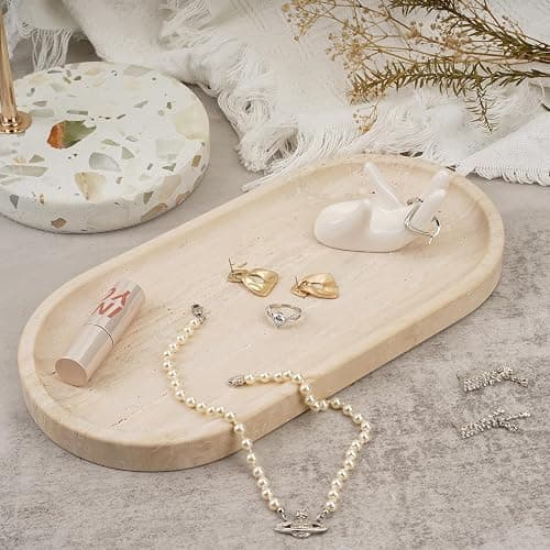 Koville Italian Travertine Tray, 12"x6" Vanity Decorative Marble Tray for Countertop, Catchall Tray for Perfume, Candles, Jewelry Dish Tray thumbnail 2