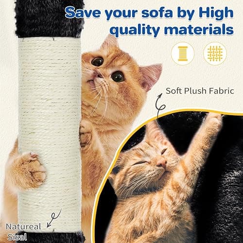 ABCPET Cat Tree Tower 63in Multi-Level Cat Tower for Indoor Cats with Sisal Scratching Posts, Condo, Hammock, Dangling Ball and Extended Platform for Cats to Play, Black thumbnail 7