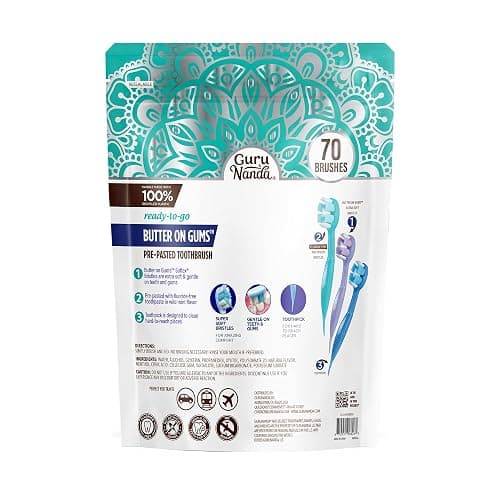 GuruNanda Ready-to-Go Disposable Mini Travel Toothbrushes - Butter on Gums Softex Bristles, Pre-Pasted Toothbrush & Toothpick - Fluoride-Free, No Rinsing Needed, 70 Ct thumbnail 9