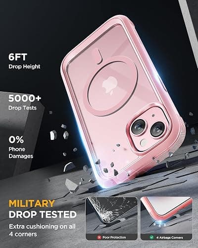 Miracase Glass Series for iPhone 15 Case [Compatible with MagSafe] Full-Body Magnetic Case with Built-in 9H Tempered Glass Anti-Fingerprint Screen Protector + Camera Lens Protector, Pink and Clear thumbnail 4