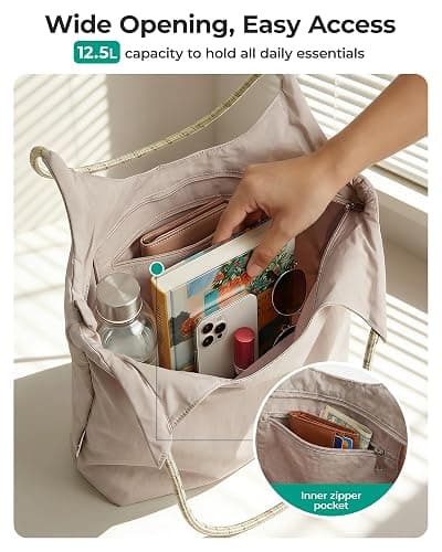BAGSMART Tote Bag for Women, Travel Tote Beach Bag with Zipper for Gym | Packable Tote Bag for Travel, 12.5L Lightweight Tote Bag for Work, Beach Tote Pool Bag for Beach thumbnail 4