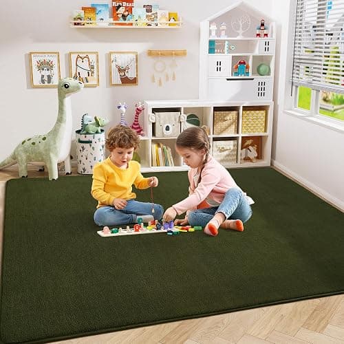 Amearea Modern Area Rugs for Bedroom Living Room, 4x6 Feet Olive Green Thickened Memory Foam Rug, Fluffy Indoor Washable Rugs Non Slip Minimalist Carpet for Kids Boys Girls Dorm Nursery Room Decor thumbnail 2