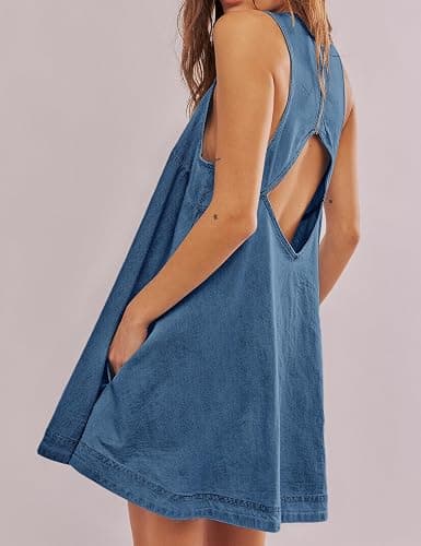 TBETNE Women’s Denim Dress Summer Casual Sleeveless Jean Mini Dresses with Pockets thumbnail 5