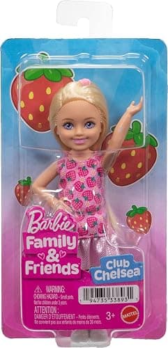 Barbie Club Chelsea Small Doll, 6-Inch with Blonde Hair Wearing Removable Strawberry-Print Dress & Shoes thumbnail 6